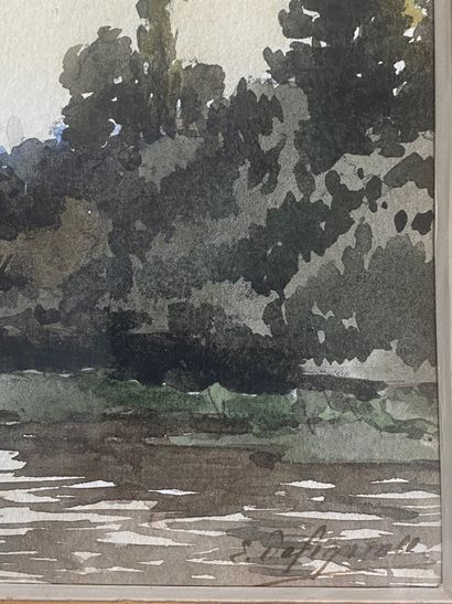 LOT comprenant 3 aquarelles 

Bord de rivière...