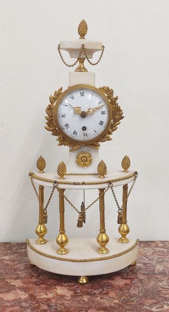 White marble and gilt bronze CLOCK, enamelled...