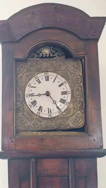 FLOOR CLOCK in natural wood, enamelled dial,...