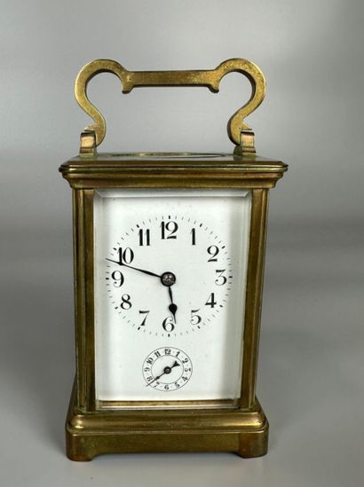 Brass OFFICER'S CLOCK with glass cages. Enameled...