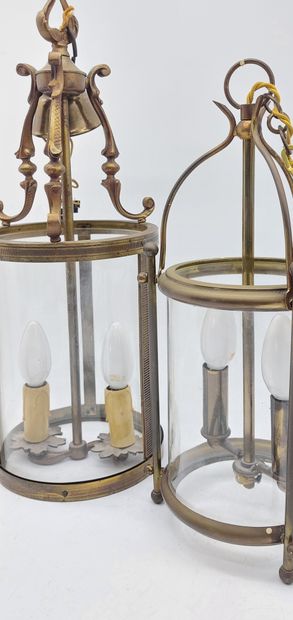TWO brass and glass LANTERNS, two lights

H:...