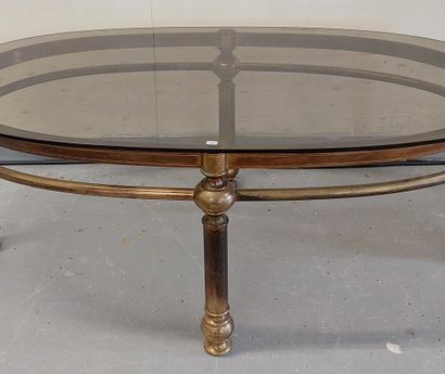 TABLE BASSE ovale piètement en bronze et...