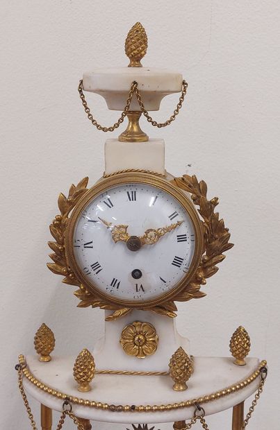 White marble and gilt bronze CLOCK, enamelled...