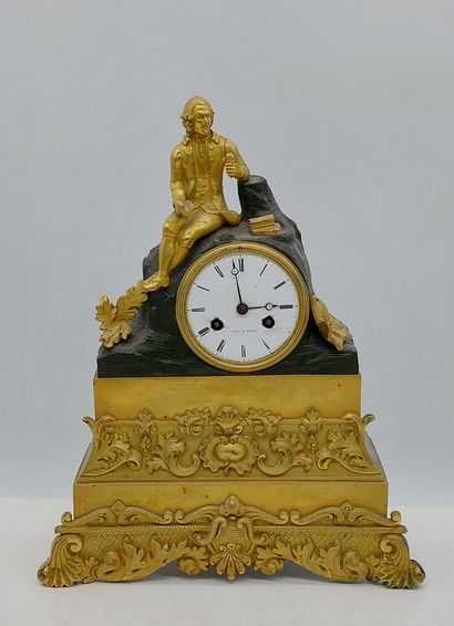 bronze CLOCK surmounted by a figure, enamelled...