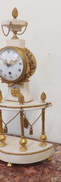 White marble and gilt bronze CLOCK, enamelled...