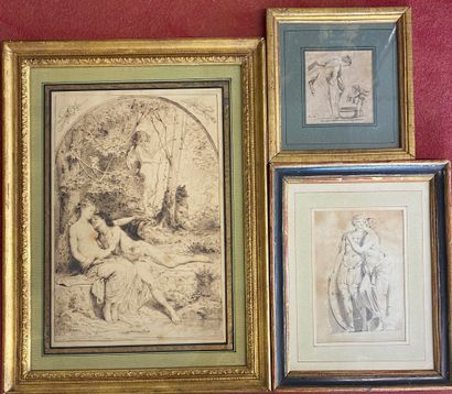 LOT de trois dessins

Encre, crayon et aquarelle

Nus...