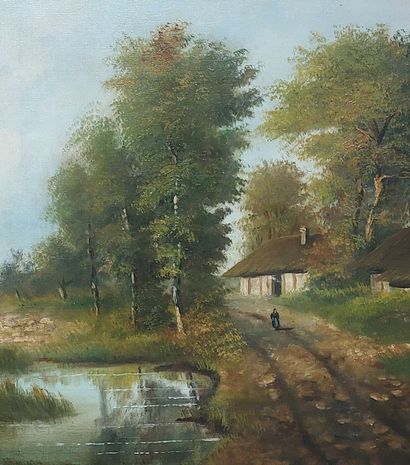 RODIN

Thatched cottages

Oil on canvas signed...