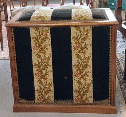 Oak wood chest with petit point tapestry...