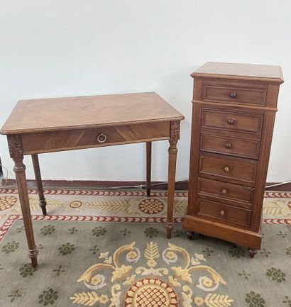 WOODEN DESKTOP opening with a drawer in the...