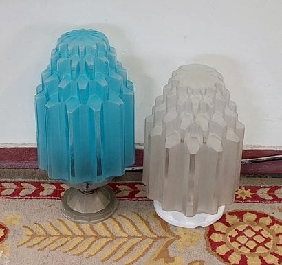 TWO PLATEBOARDS in white and blue opaque...