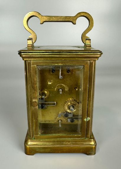 Brass OFFICER'S CLOCK with glass cages. Enameled...