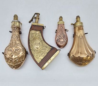 LOT OF FOUR POWDER TANKS, one in embossed...