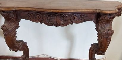 WALL CONSOLE in carved oak with curved front...