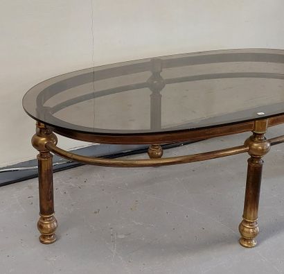 TABLE BASSE ovale piètement en bronze et...