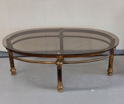 TABLE BASSE ovale piètement en bronze et...