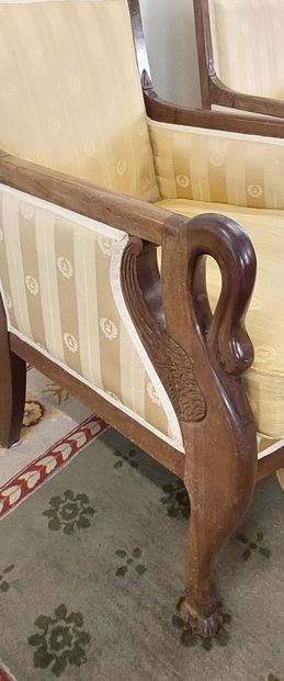 PAIRE DE BERGERES in mahogany and mahogany...