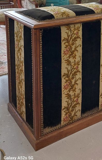 Oak wood chest with petit point tapestry...