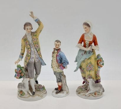 THREE German porcelain SUBJECTS, two Sitzendorf...