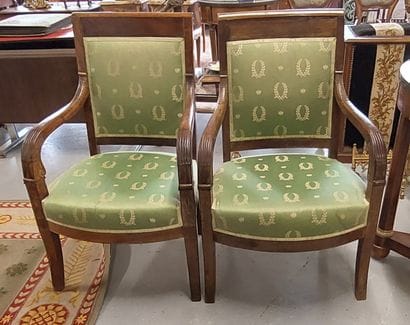PAIR OF mahogany and mahogany veneered ARMCHAIRS,...