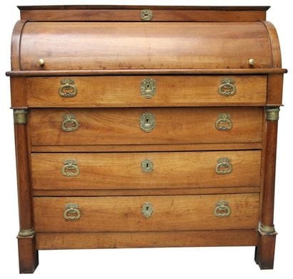 COMMODE-SCRIBAN en bois naturel. Partie inferieure...