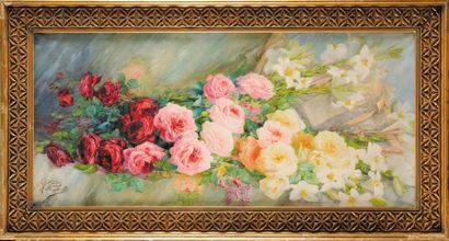 Andrée PONSARD (XIX-XX)
Jetée de roses Aquarelle...