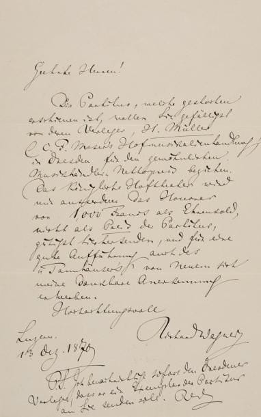 WAGNER (Richard)
Lettre autographe signée...