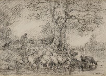 Charles CLAIR (1860-1930)
Moutons s' abreuvant...
