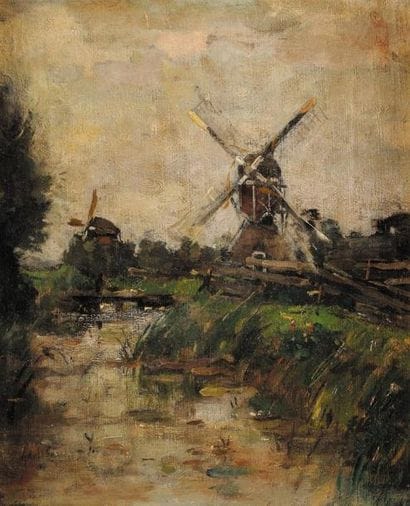 Adolf LANGE (1861-1938)
Paysage aux moulins...