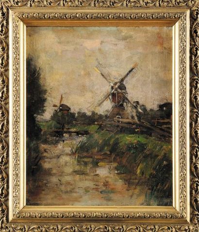 Adolf LANGE (1861-1938)
Paysage aux moulins...