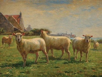 Léon BARILLOT (1844-1929)
Moutons aux pâturages...