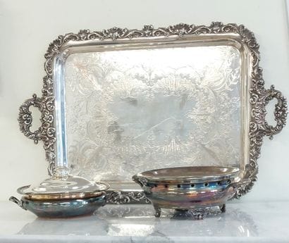 silver-plated set including a large tray,...
