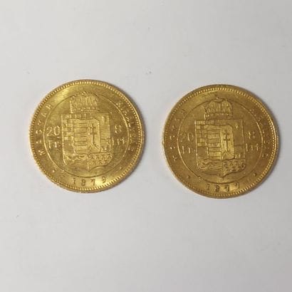 2 PIECES 20 FRANCS OR

François-Joseph Ier

1877...
