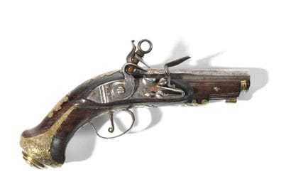 SMALL CARRIAGE FLINTLOCK PISTOL.
Round barrel,...