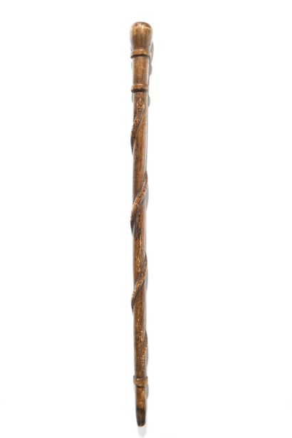 BATON DE POILU en bois patiné. Sculpté d'un...