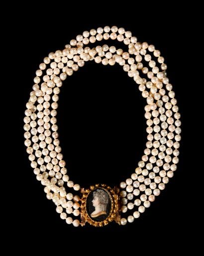 Pearl and gilded metal necklace with probable...