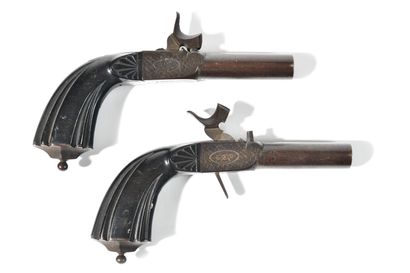 PAIR OF COFFEE PISTOLS, percussion, forced-fire.
Round...