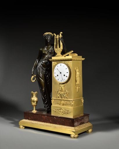 Erato muse clock
in patinated bronze and...