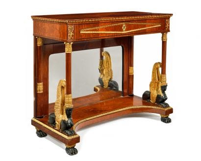Mahogany console table,
wood with patina...