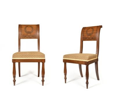 PAIR OF CHAIRS
with inlaid ebony and pewter...