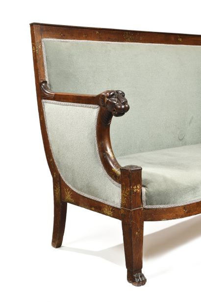 Mahogany sofa with rectangular back,
panther...
