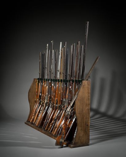 Fusil de chasse à silex, deux coups. 
Canons...