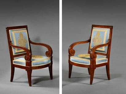 Pair of armchairs
in mahogany with rectangular...