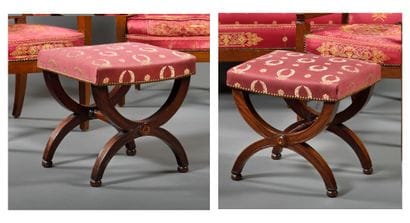 Pair of mahogany stools
curved form,
x-shaped...