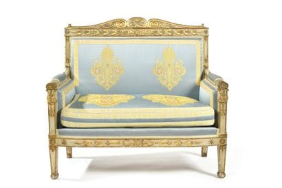 Small sofa
in painted and gilded wood, with...