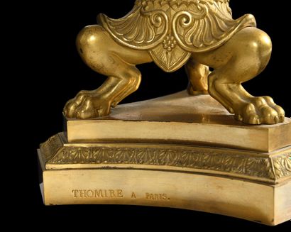 Pair of six-light gilt bronze
in gilded bronze...