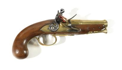 Petit pistolet à silex d’officier de marine.
Canon...