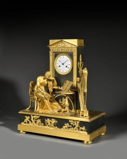 Naderman clock in patinated bronze and gilt...