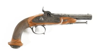 Pistolet à silex transformé à percussion,...