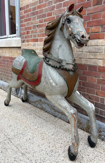 Carved and polychromed wooden MANEGE HORSE...