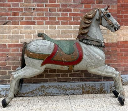 Carved and polychromed wooden MANEGE HORSE...